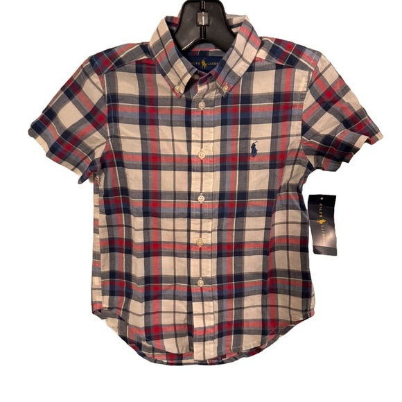 Ralph Lauren Boys Short Sleeve Plaid Shirt 100% Cotton Size 4 NWT - Picture 1 of 9